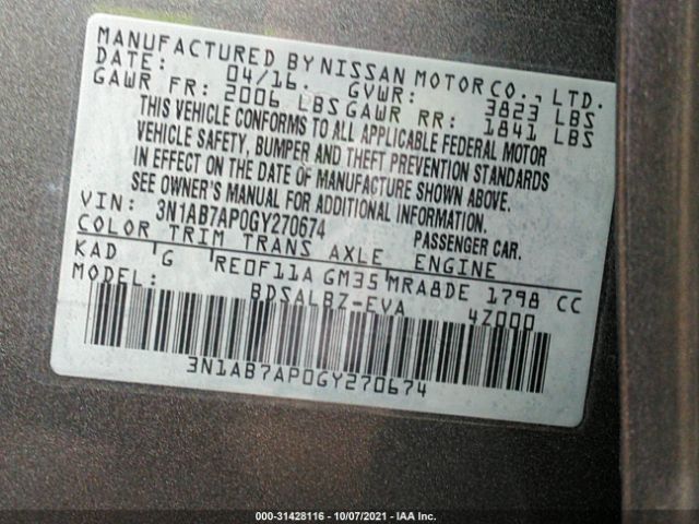 Photo 8 VIN: 3N1AB7AP0GY270674 - NISSAN SENTRA 