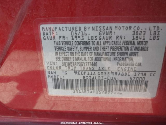 Photo 8 VIN: 3N1AB7AP0GY277446 - NISSAN SENTRA 