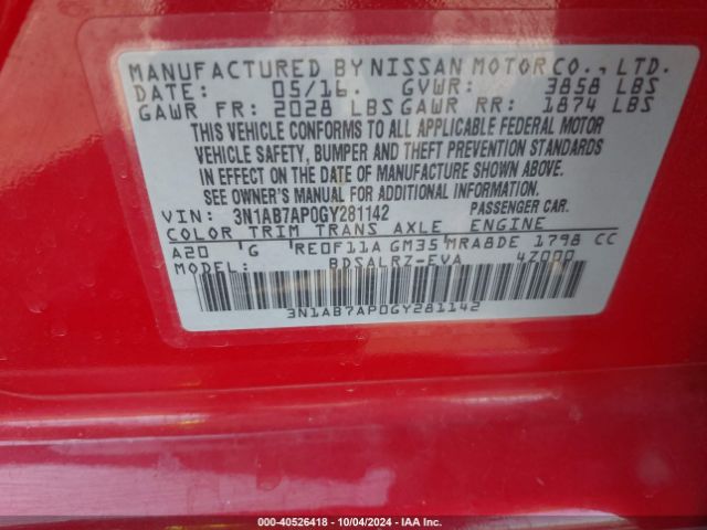 Photo 8 VIN: 3N1AB7AP0GY281142 - NISSAN SENTRA 