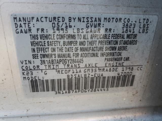 Photo 9 VIN: 3N1AB7AP0GY284445 - NISSAN SENTRA S 