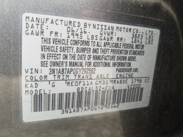 Photo 9 VIN: 3N1AB7AP0GY292562 - NISSAN SENTRA S 