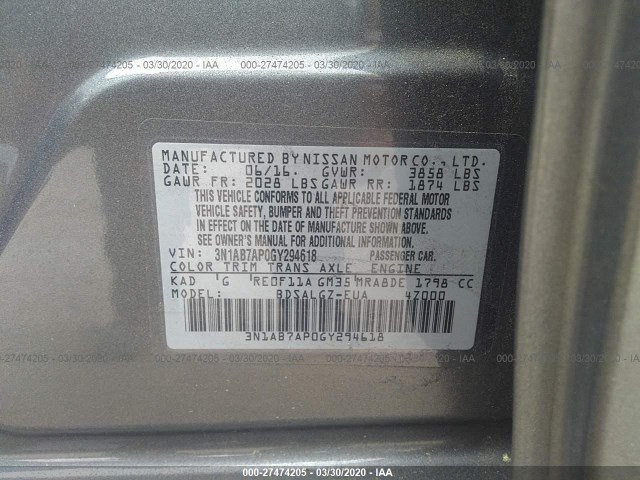 Photo 8 VIN: 3N1AB7AP0GY294618 - NISSAN SENTRA 