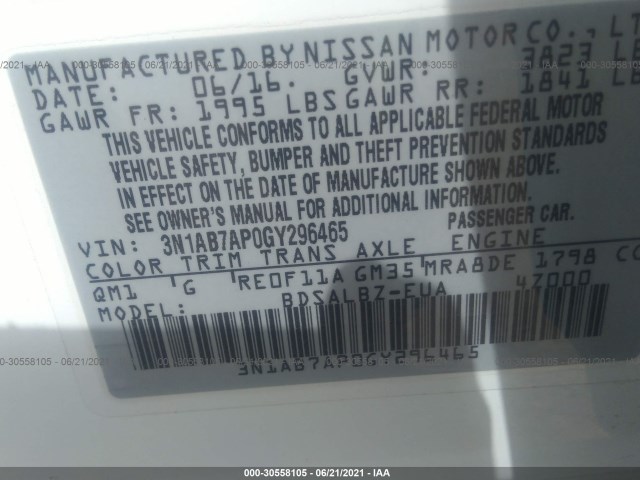 Photo 8 VIN: 3N1AB7AP0GY296465 - NISSAN SENTRA 