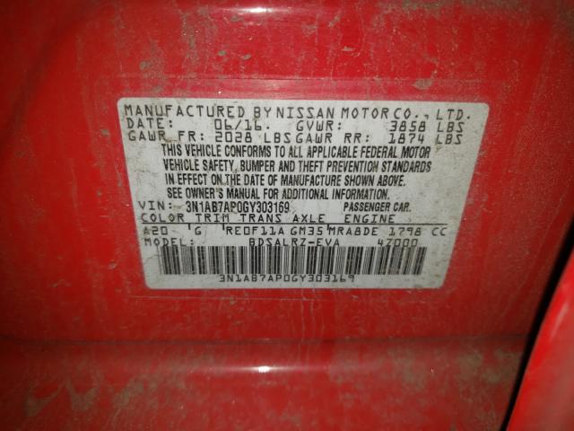 Photo 9 VIN: 3N1AB7AP0GY303169 - NISSAN SENTRA S 