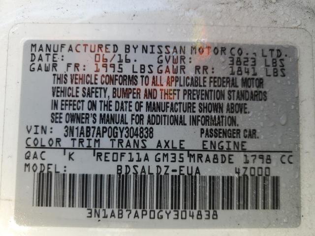 Photo 11 VIN: 3N1AB7AP0GY304838 - NISSAN SENTRA S 