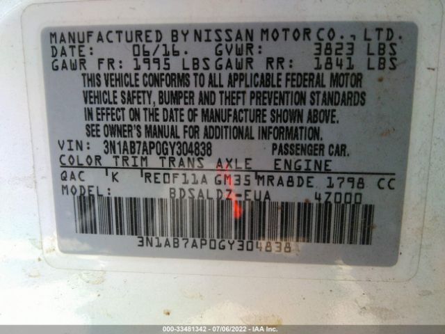 Photo 8 VIN: 3N1AB7AP0GY304838 - NISSAN SENTRA 