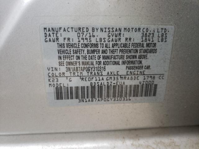 Photo 9 VIN: 3N1AB7AP0GY310316 - NISSAN SENTRA S 