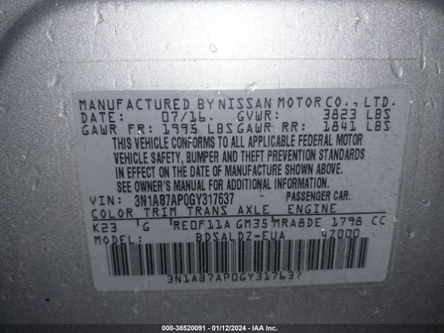 Photo 8 VIN: 3N1AB7AP0GY317637 - NISSAN SENTRA 