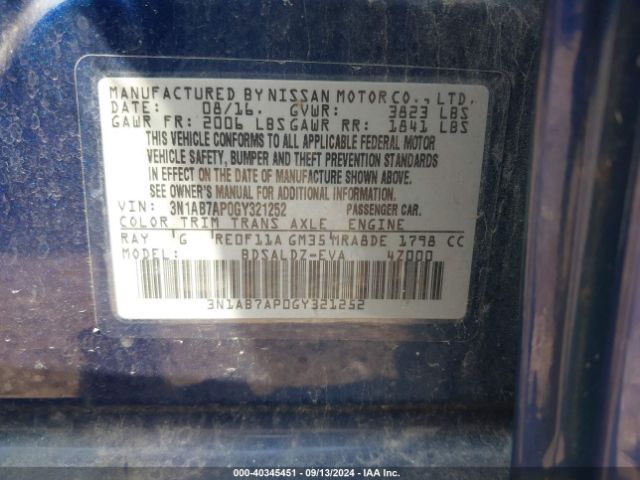 Photo 8 VIN: 3N1AB7AP0GY321252 - NISSAN SENTRA 