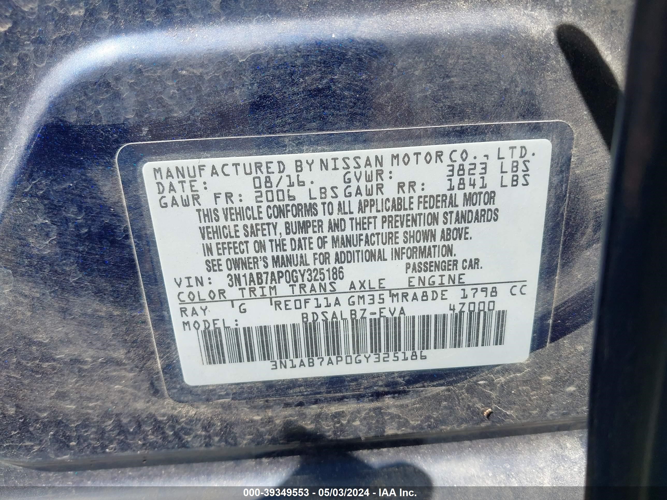 Photo 8 VIN: 3N1AB7AP0GY325186 - NISSAN SENTRA 