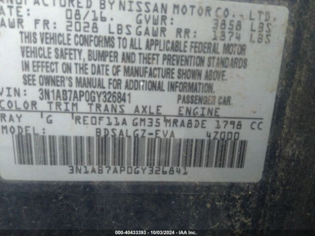 Photo 8 VIN: 3N1AB7AP0GY326841 - NISSAN SENTRA 