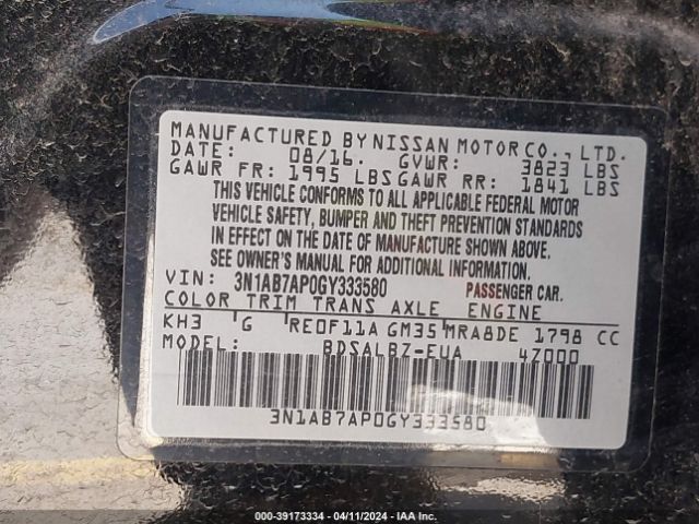 Photo 8 VIN: 3N1AB7AP0GY333580 - NISSAN SENTRA 