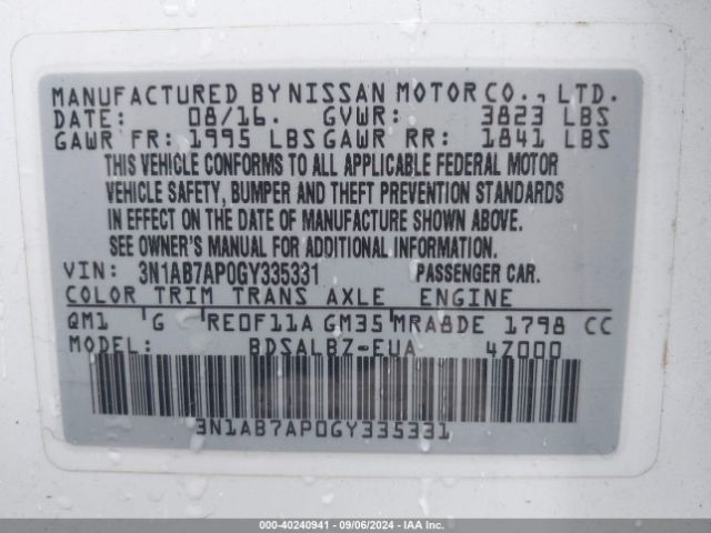 Photo 8 VIN: 3N1AB7AP0GY335331 - NISSAN SENTRA 