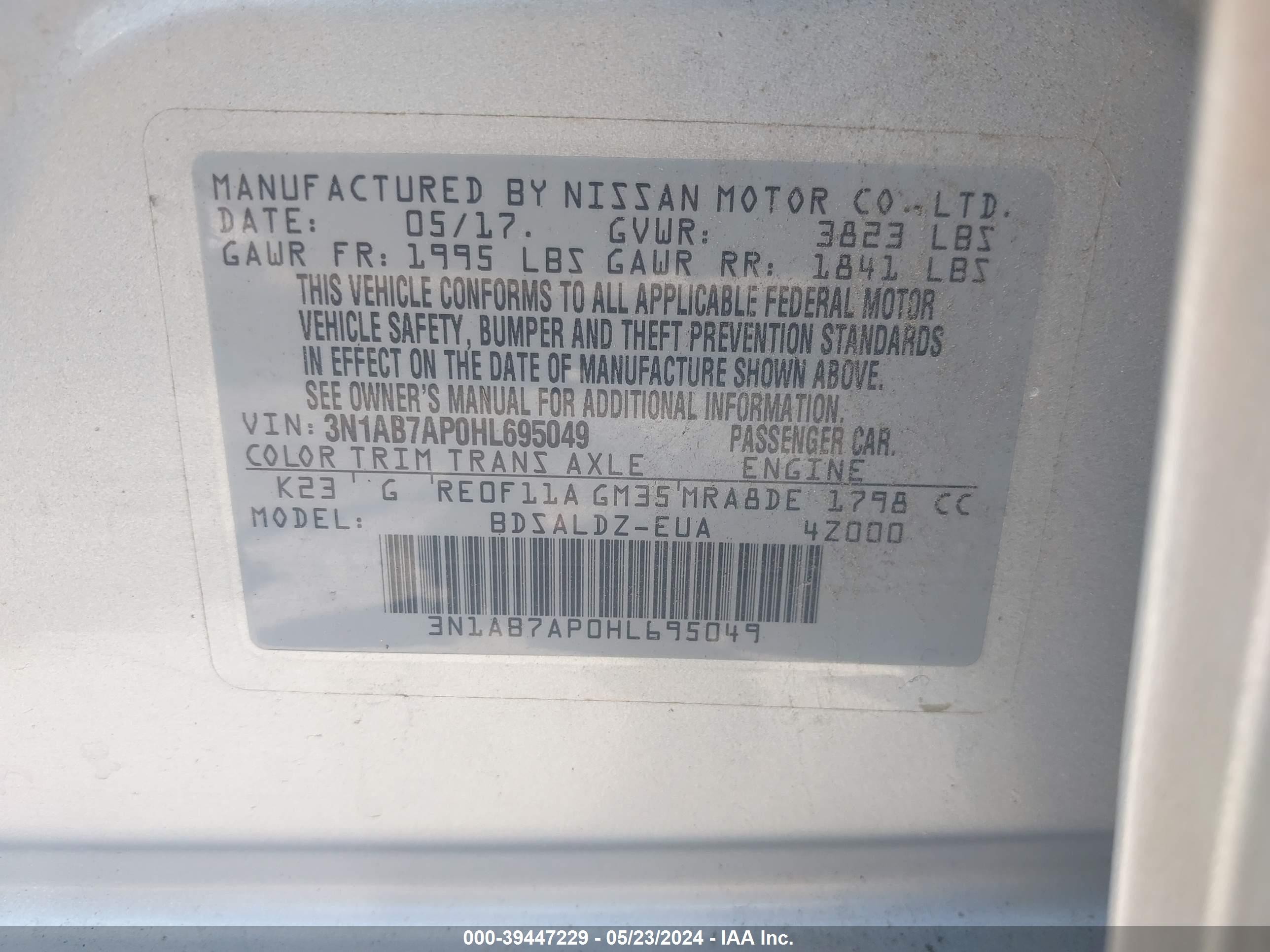 Photo 8 VIN: 3N1AB7AP0HL695049 - NISSAN SENTRA 