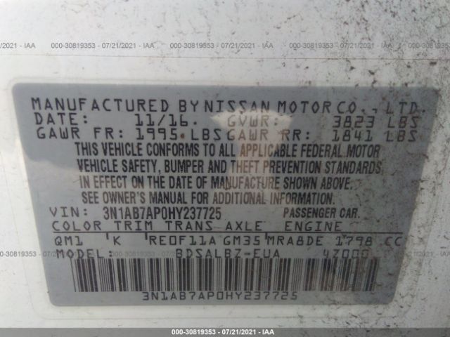 Photo 8 VIN: 3N1AB7AP0HY237725 - NISSAN SENTRA 