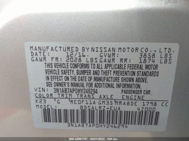 Photo 8 VIN: 3N1AB7AP0HY246294 - NISSAN SENTRA 