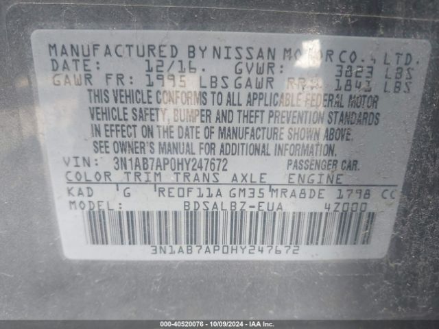 Photo 8 VIN: 3N1AB7AP0HY247672 - NISSAN SENTRA 