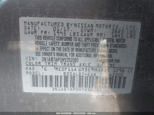 Photo 8 VIN: 3N1AB7AP0HY252080 - NISSAN SENTRA 