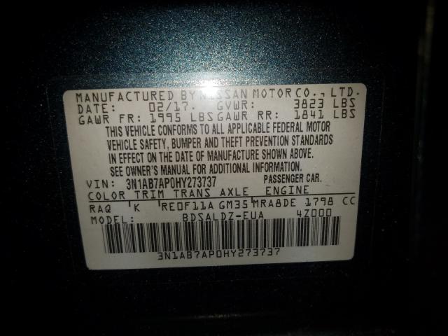 Photo 9 VIN: 3N1AB7AP0HY273737 - NISSAN SENTRA S 