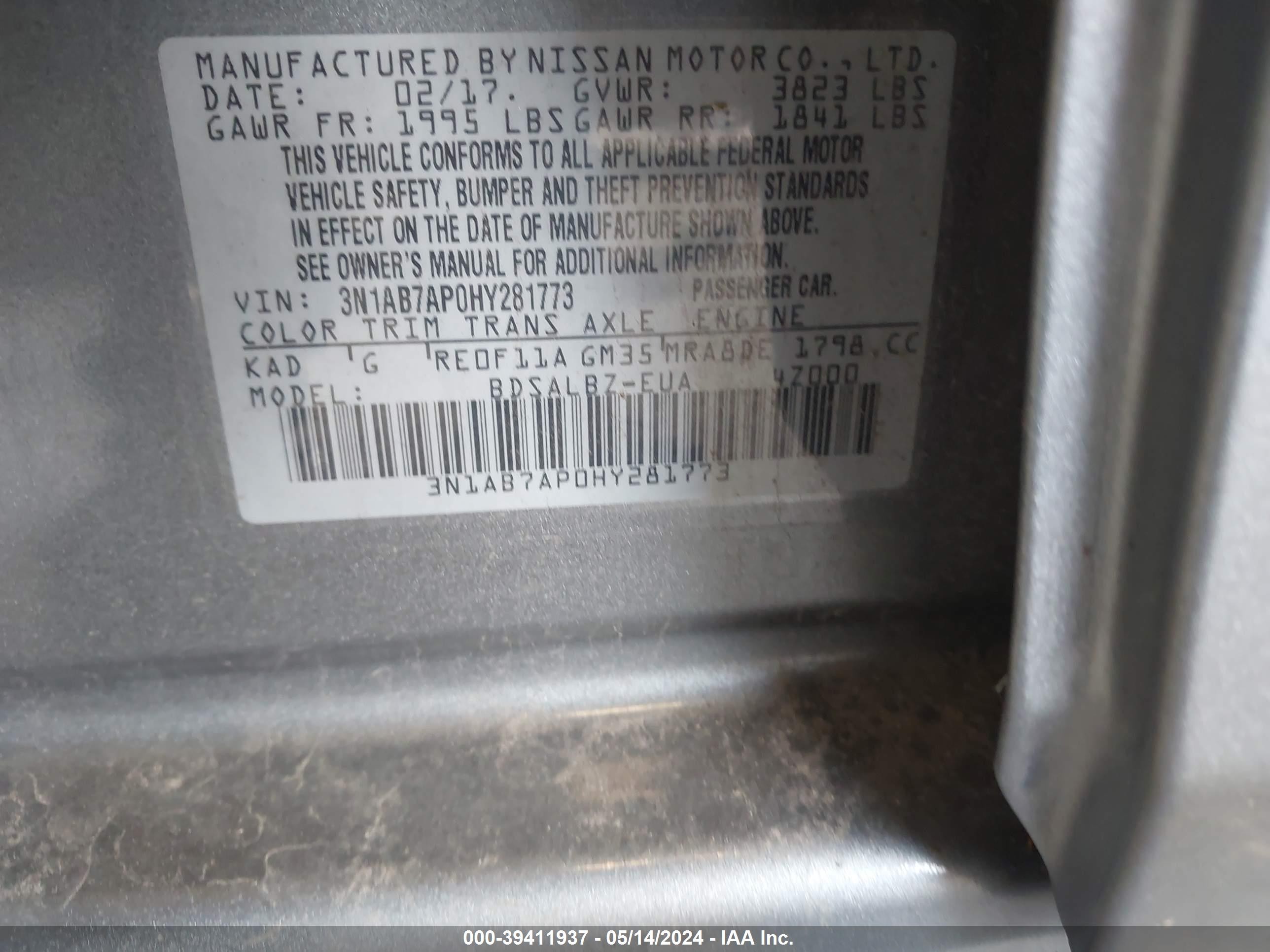 Photo 8 VIN: 3N1AB7AP0HY281773 - NISSAN SENTRA 