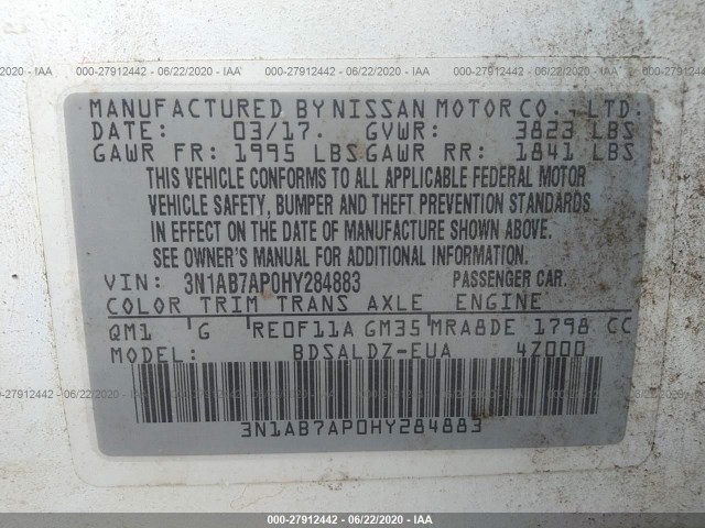 Photo 8 VIN: 3N1AB7AP0HY284883 - NISSAN SENTRA 