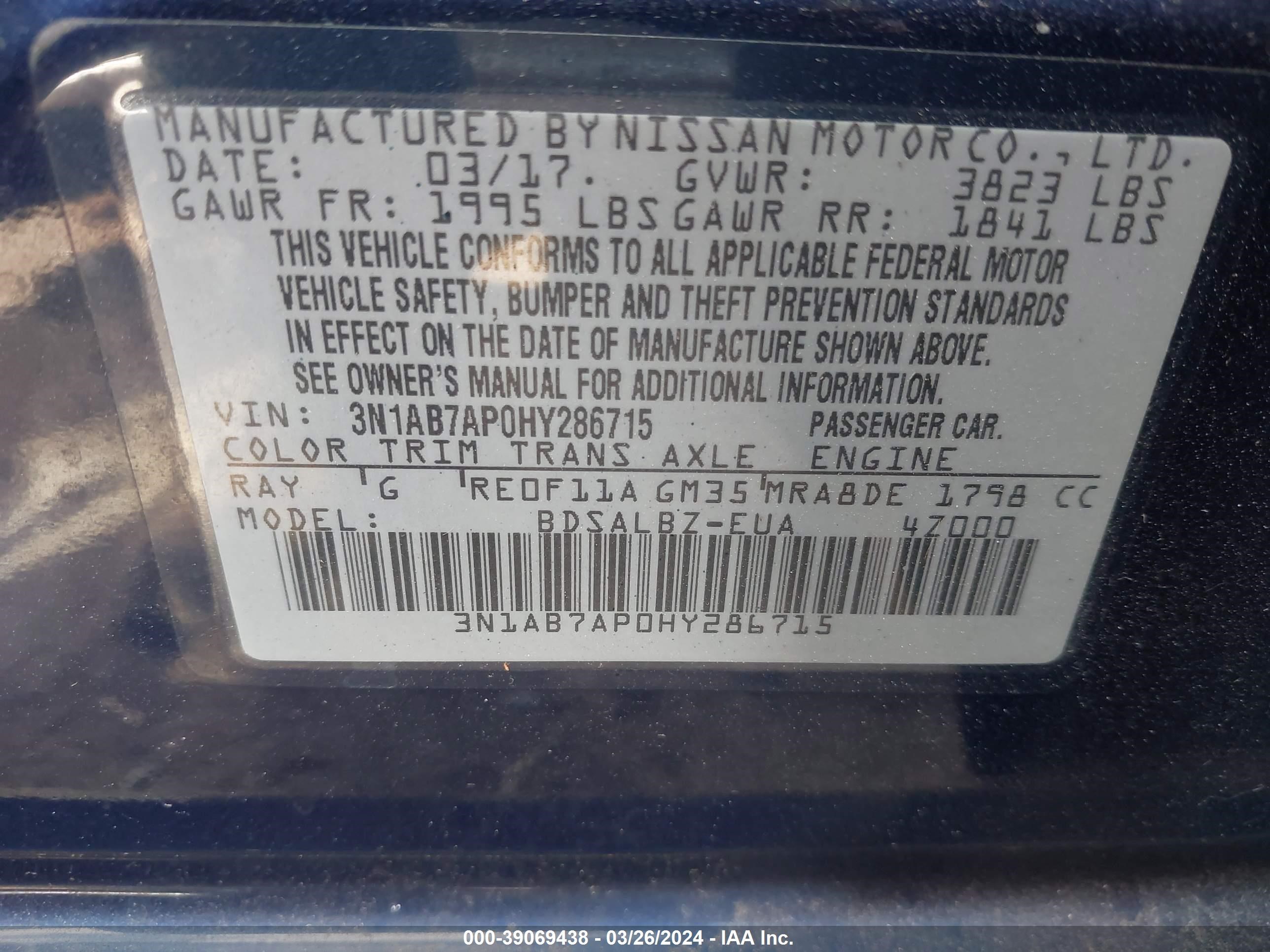 Photo 8 VIN: 3N1AB7AP0HY286715 - NISSAN SENTRA 