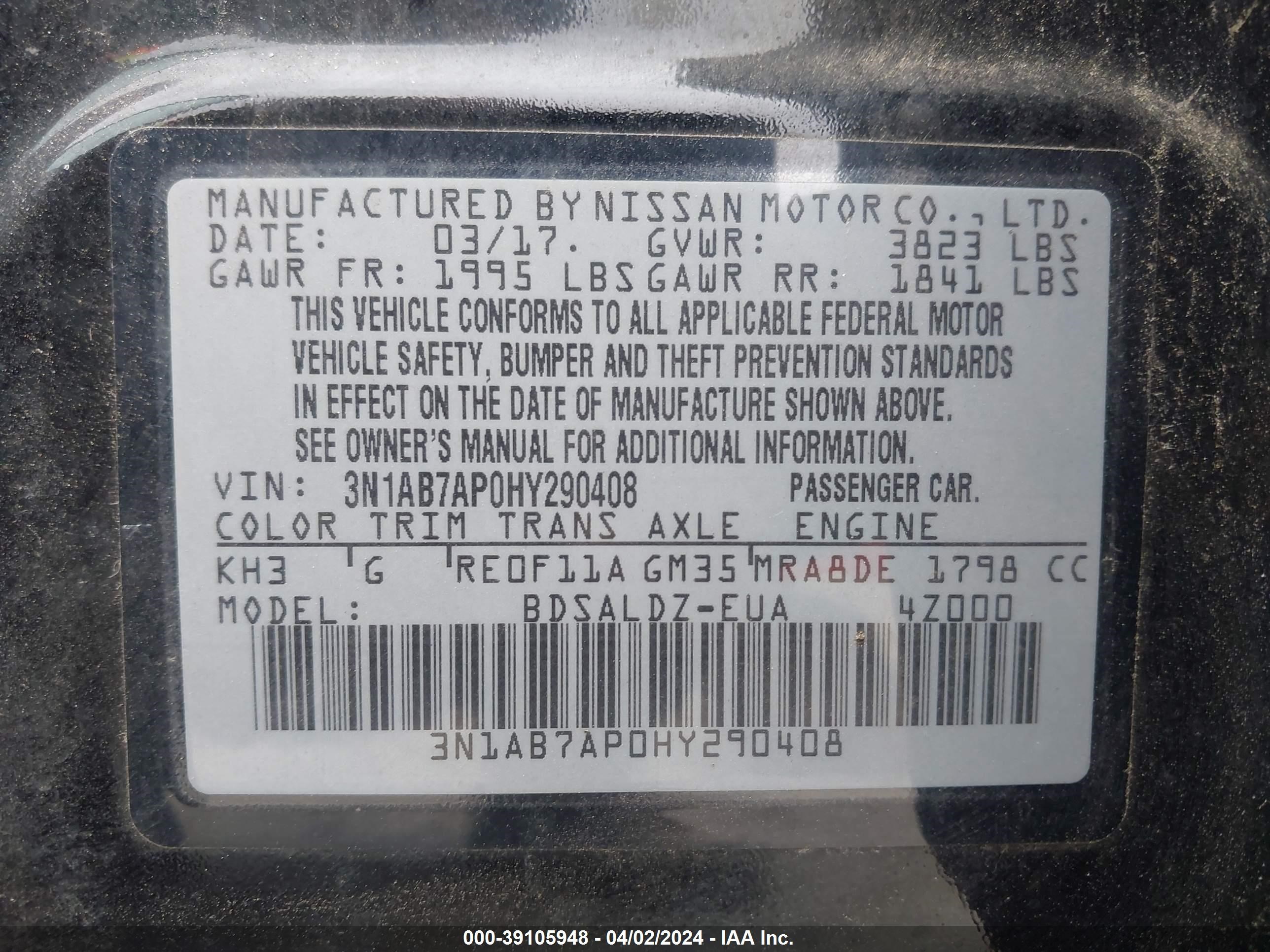 Photo 8 VIN: 3N1AB7AP0HY290408 - NISSAN SENTRA 