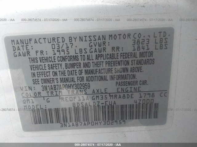 Photo 8 VIN: 3N1AB7AP0HY302959 - NISSAN SENTRA 