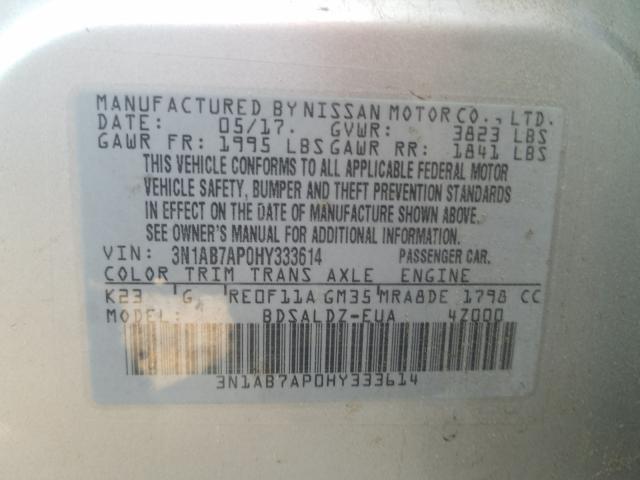 Photo 9 VIN: 3N1AB7AP0HY333614 - NISSAN SENTRA S 