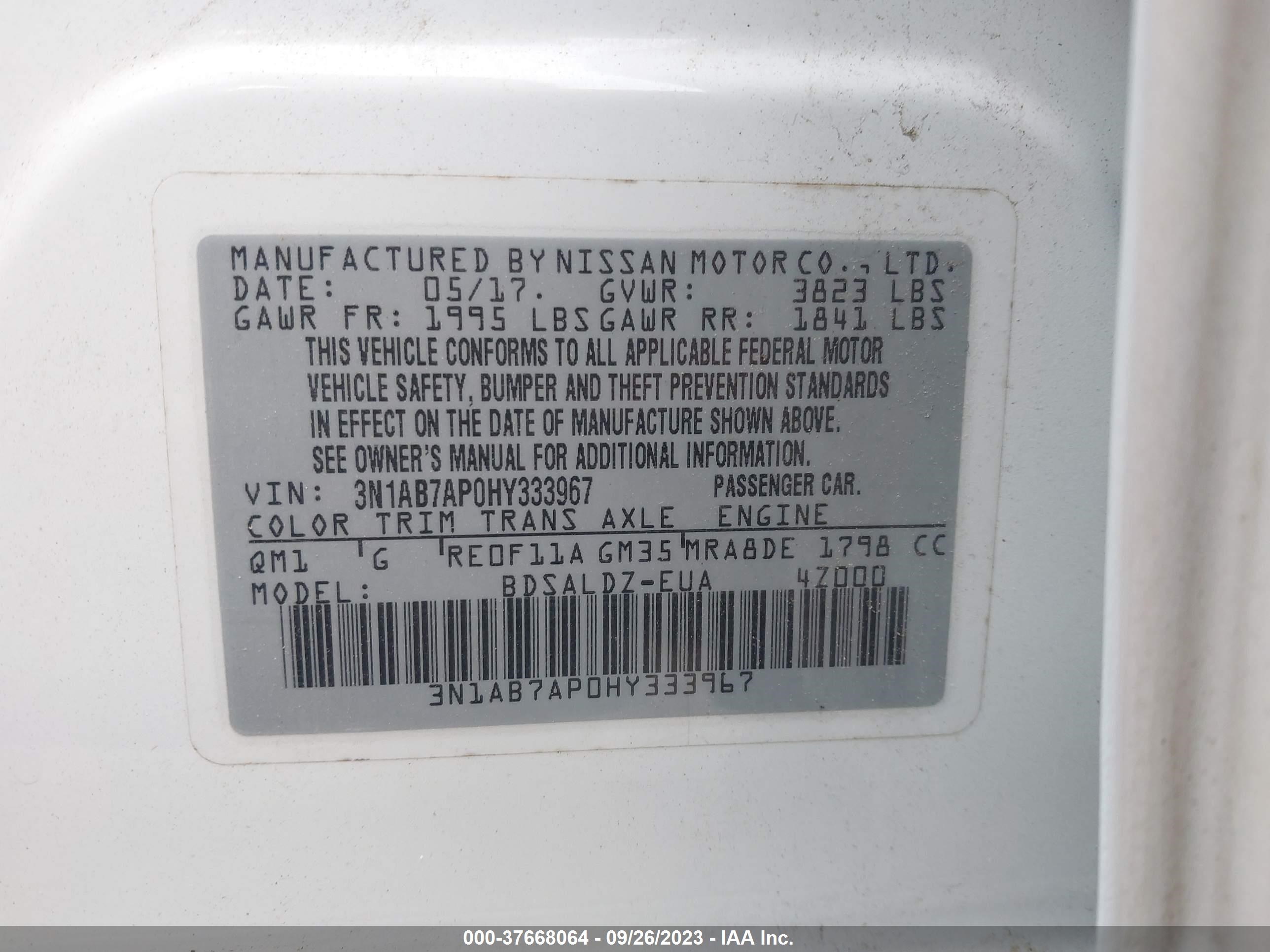 Photo 8 VIN: 3N1AB7AP0HY333967 - NISSAN SENTRA 