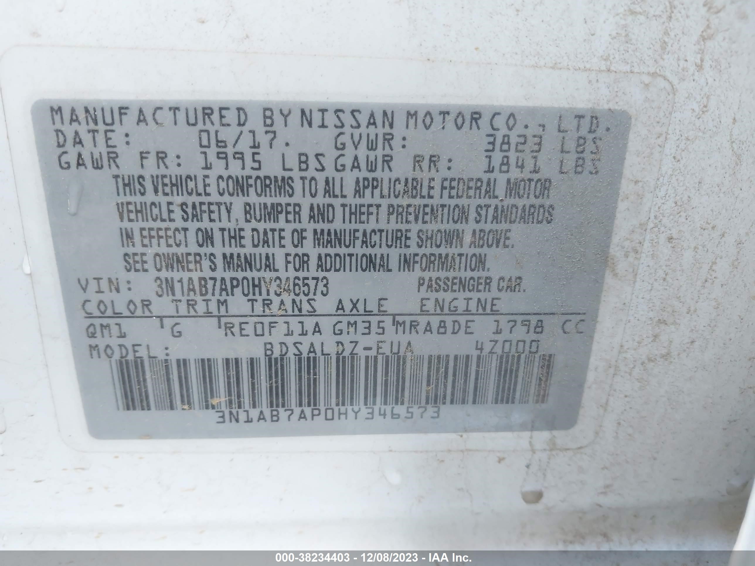 Photo 8 VIN: 3N1AB7AP0HY346573 - NISSAN SENTRA 