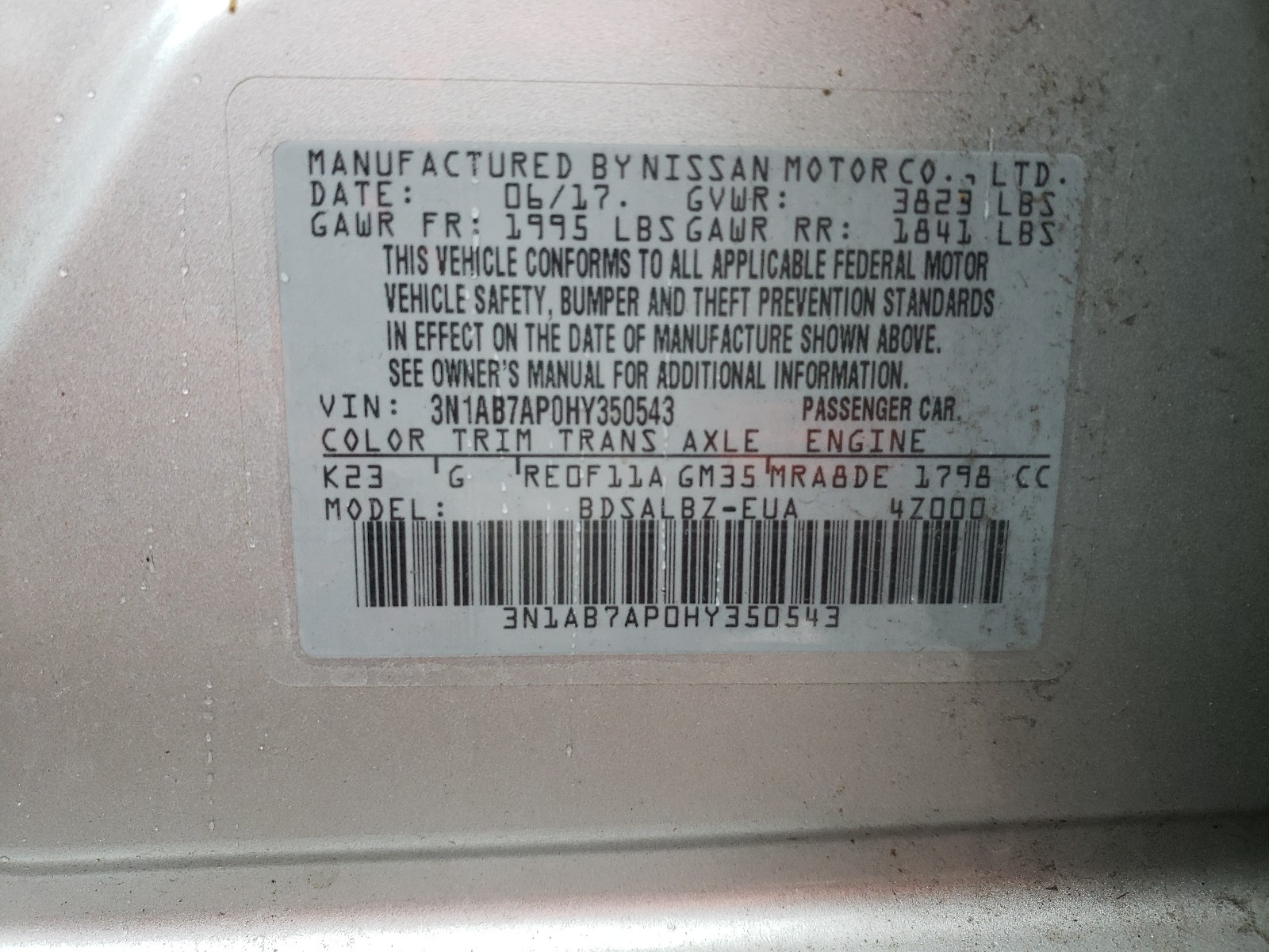 Photo 9 VIN: 3N1AB7AP0HY350543 - NISSAN SENTRA S 