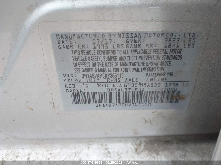 Photo 8 VIN: 3N1AB7AP0HY365110 - NISSAN SENTRA 