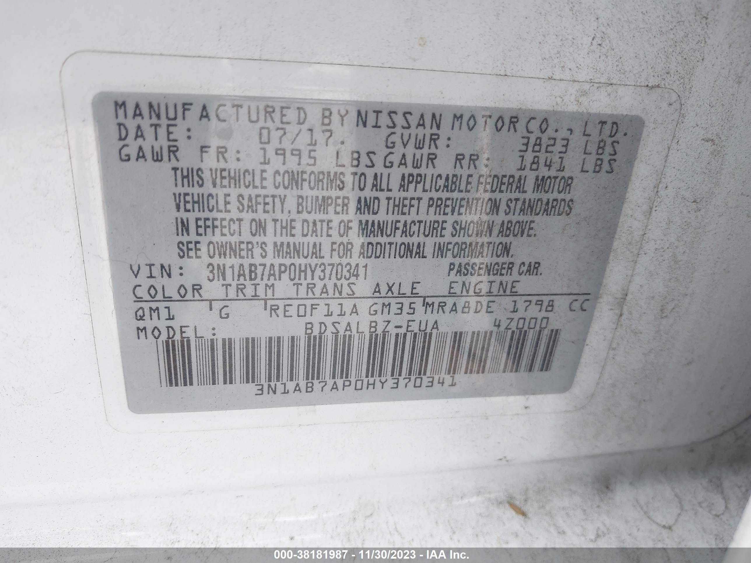 Photo 8 VIN: 3N1AB7AP0HY370341 - NISSAN SENTRA 