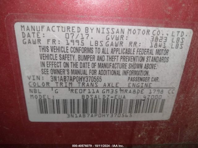 Photo 8 VIN: 3N1AB7AP0HY370565 - NISSAN SENTRA 