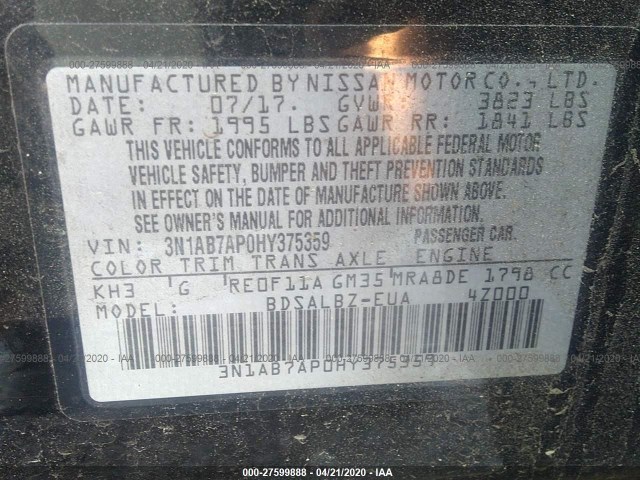 Photo 8 VIN: 3N1AB7AP0HY375359 - NISSAN SENTRA 