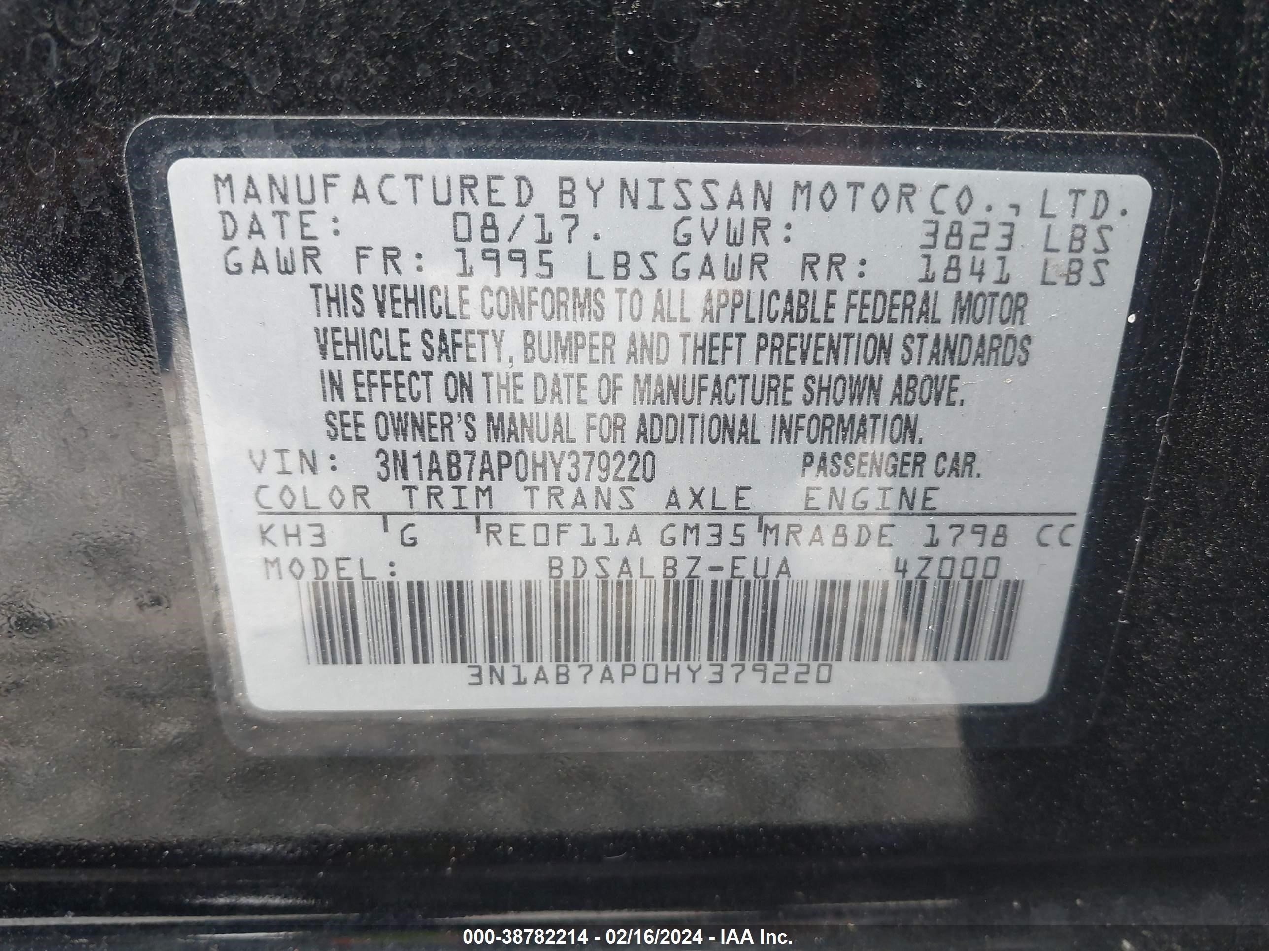 Photo 8 VIN: 3N1AB7AP0HY379220 - NISSAN SENTRA 