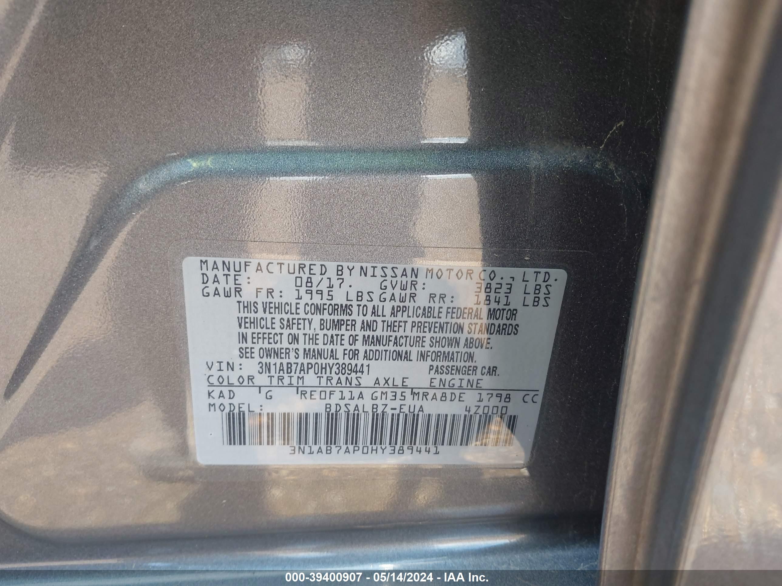 Photo 8 VIN: 3N1AB7AP0HY389441 - NISSAN SENTRA 