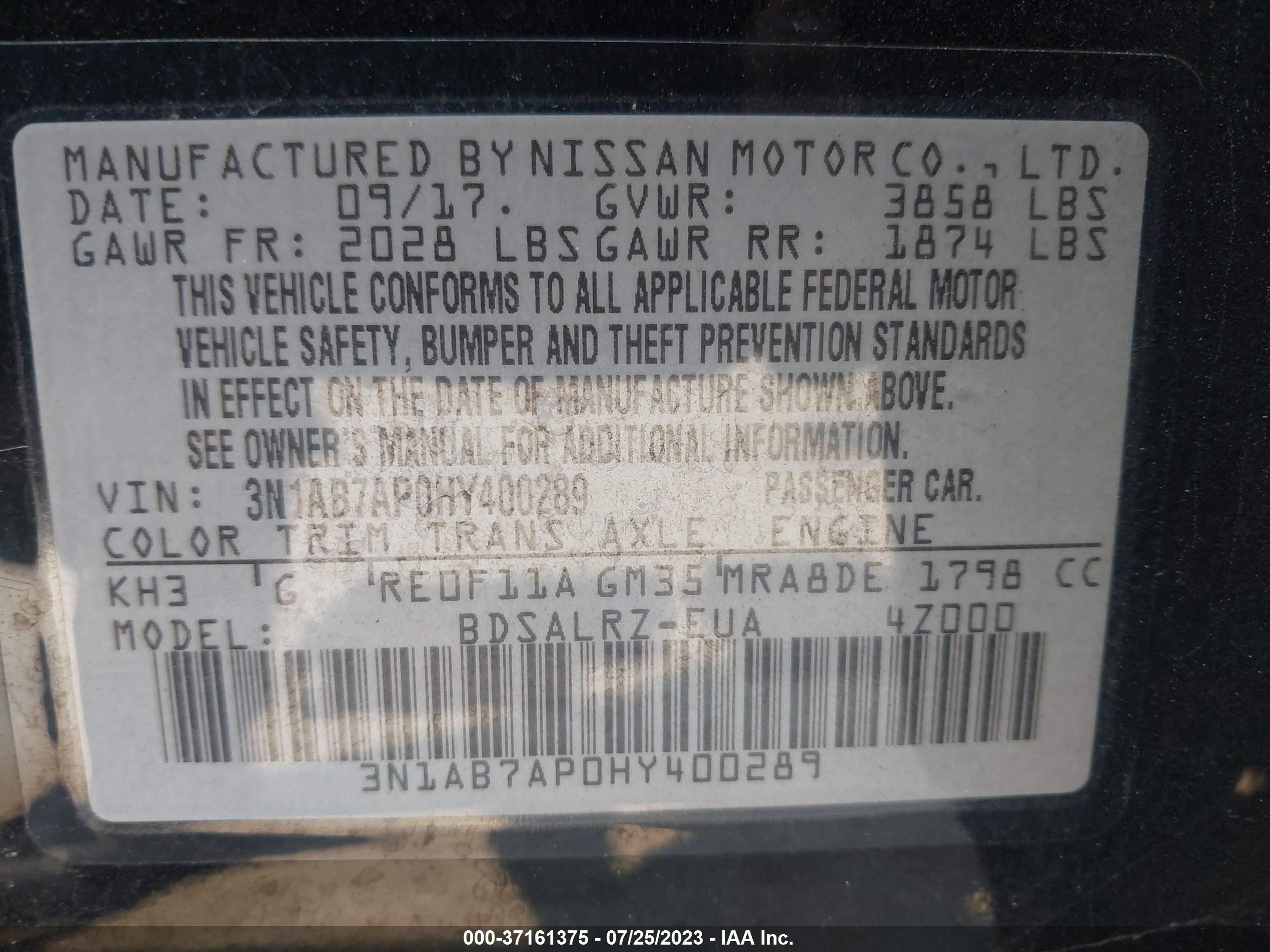 Photo 7 VIN: 3N1AB7AP0HY400289 - NISSAN SENTRA 