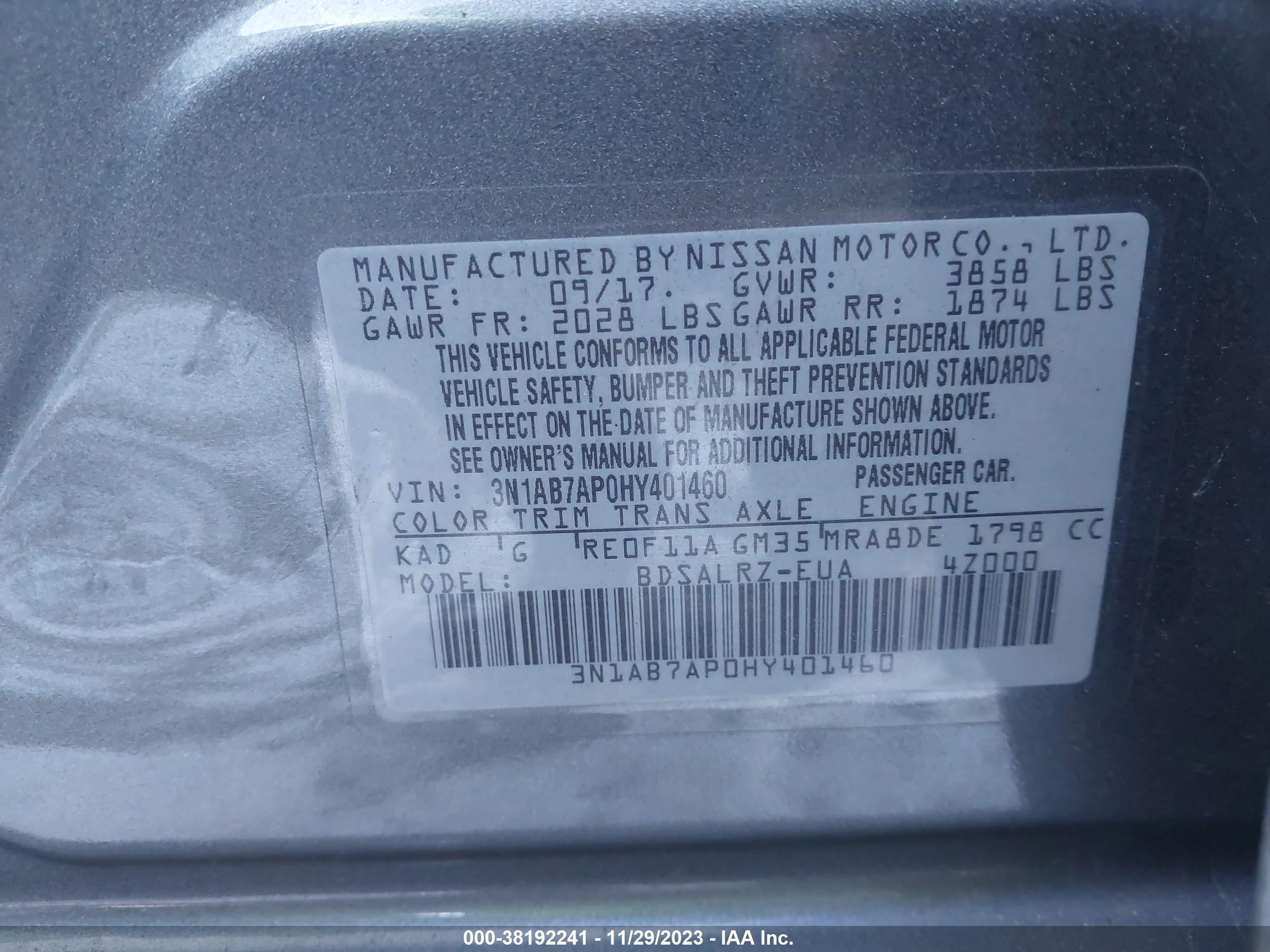 Photo 8 VIN: 3N1AB7AP0HY401460 - NISSAN SENTRA 