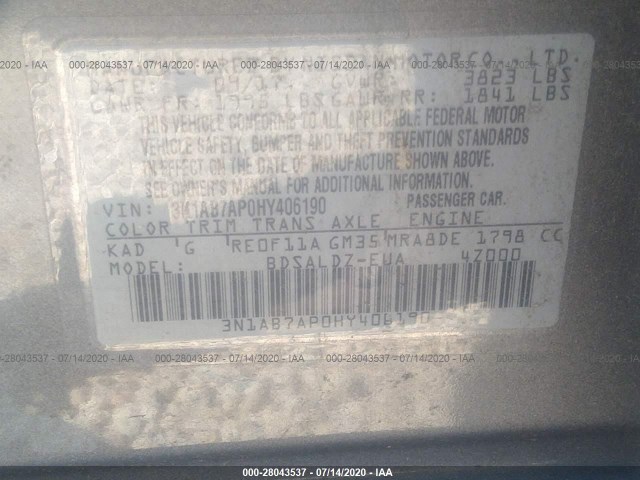 Photo 8 VIN: 3N1AB7AP0HY406190 - NISSAN SENTRA 