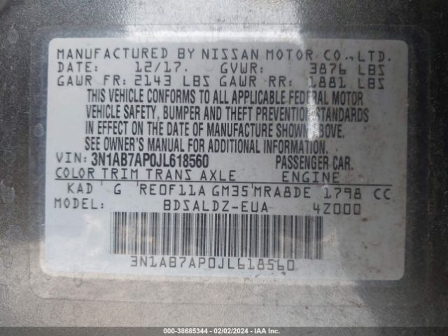 Photo 8 VIN: 3N1AB7AP0JL618560 - NISSAN SENTRA 