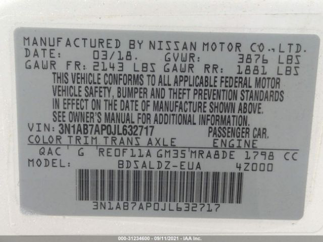 Photo 8 VIN: 3N1AB7AP0JL632717 - NISSAN SENTRA 