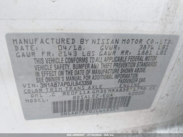 Photo 8 VIN: 3N1AB7AP0JL643359 - NISSAN SENTRA 