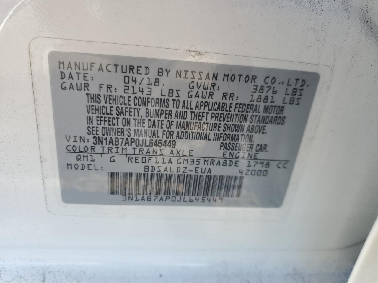 Photo 12 VIN: 3N1AB7AP0JL645449 - NISSAN SENTRA 