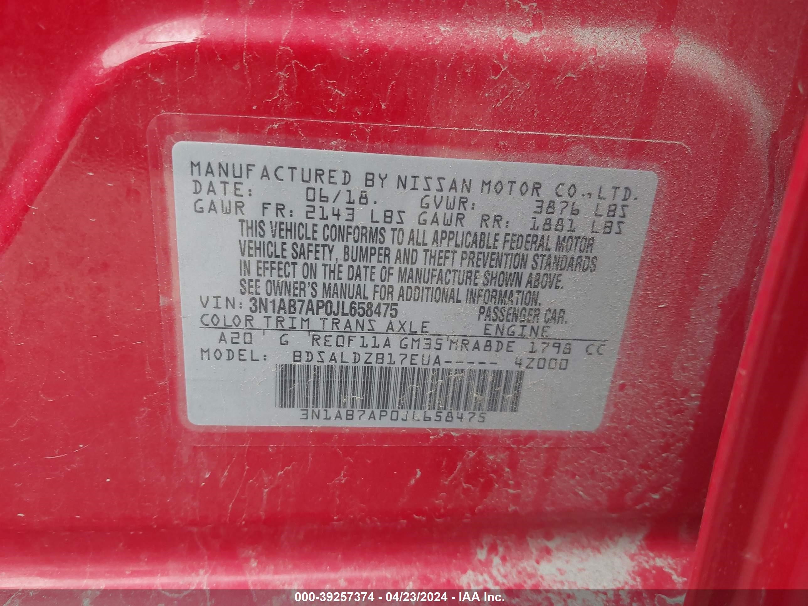 Photo 8 VIN: 3N1AB7AP0JL658475 - NISSAN SENTRA 