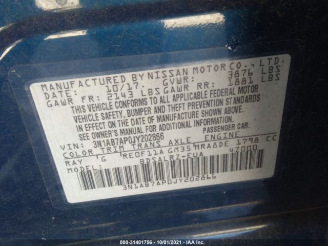 Photo 8 VIN: 3N1AB7AP0JY202866 - NISSAN SENTRA 