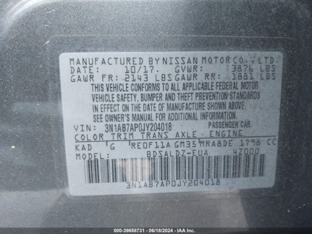 Photo 8 VIN: 3N1AB7AP0JY204018 - NISSAN SENTRA 