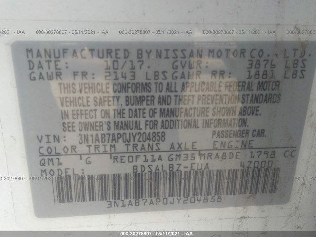 Photo 8 VIN: 3N1AB7AP0JY204858 - NISSAN SENTRA 