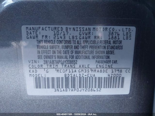 Photo 8 VIN: 3N1AB7AP0JY208652 - NISSAN SENTRA 